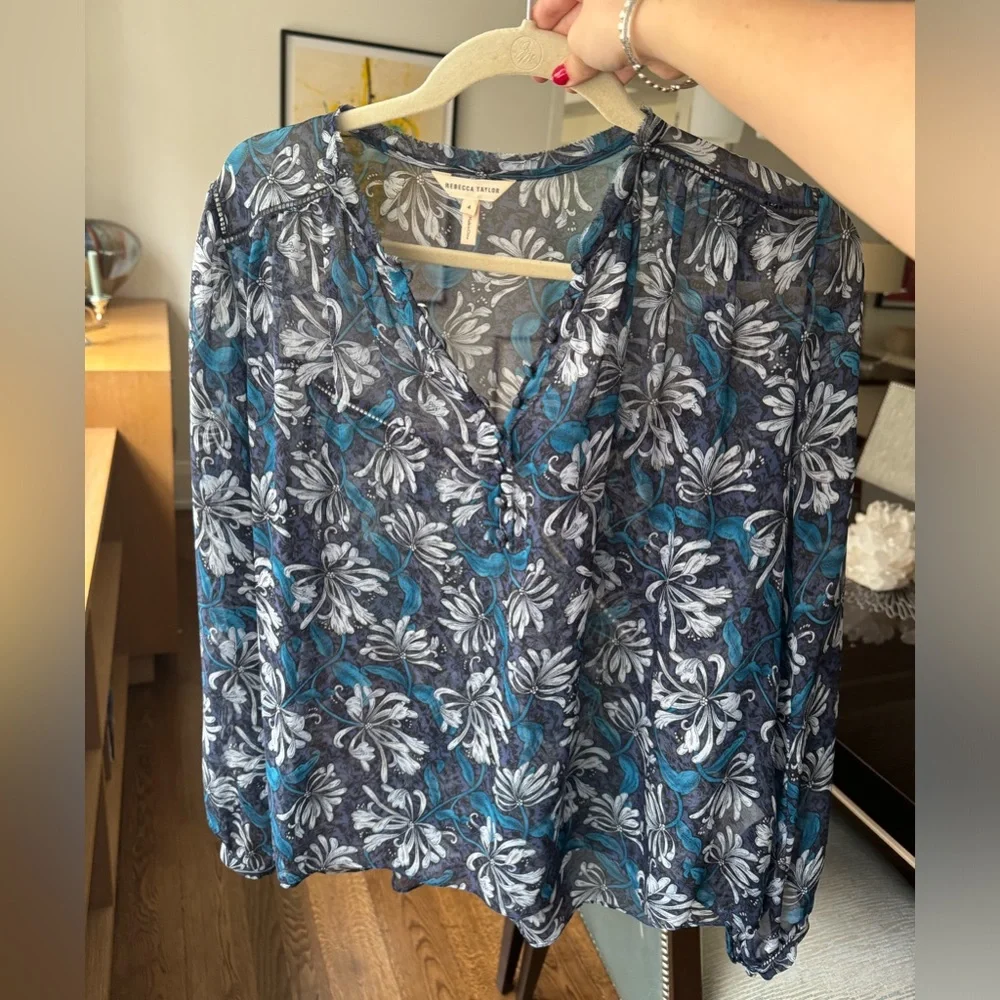 Rebecca Taylor Floral Blue Blouse - Picture 1 of 6